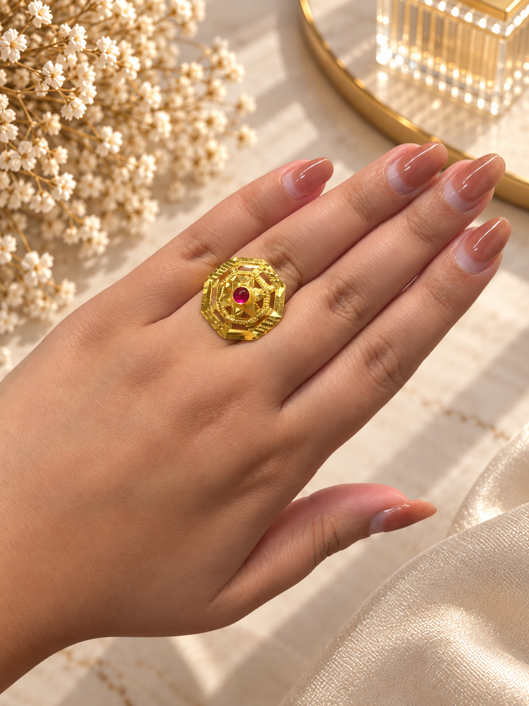 PURE SILVER GOLD PLATED RING SIZE 7 GP001