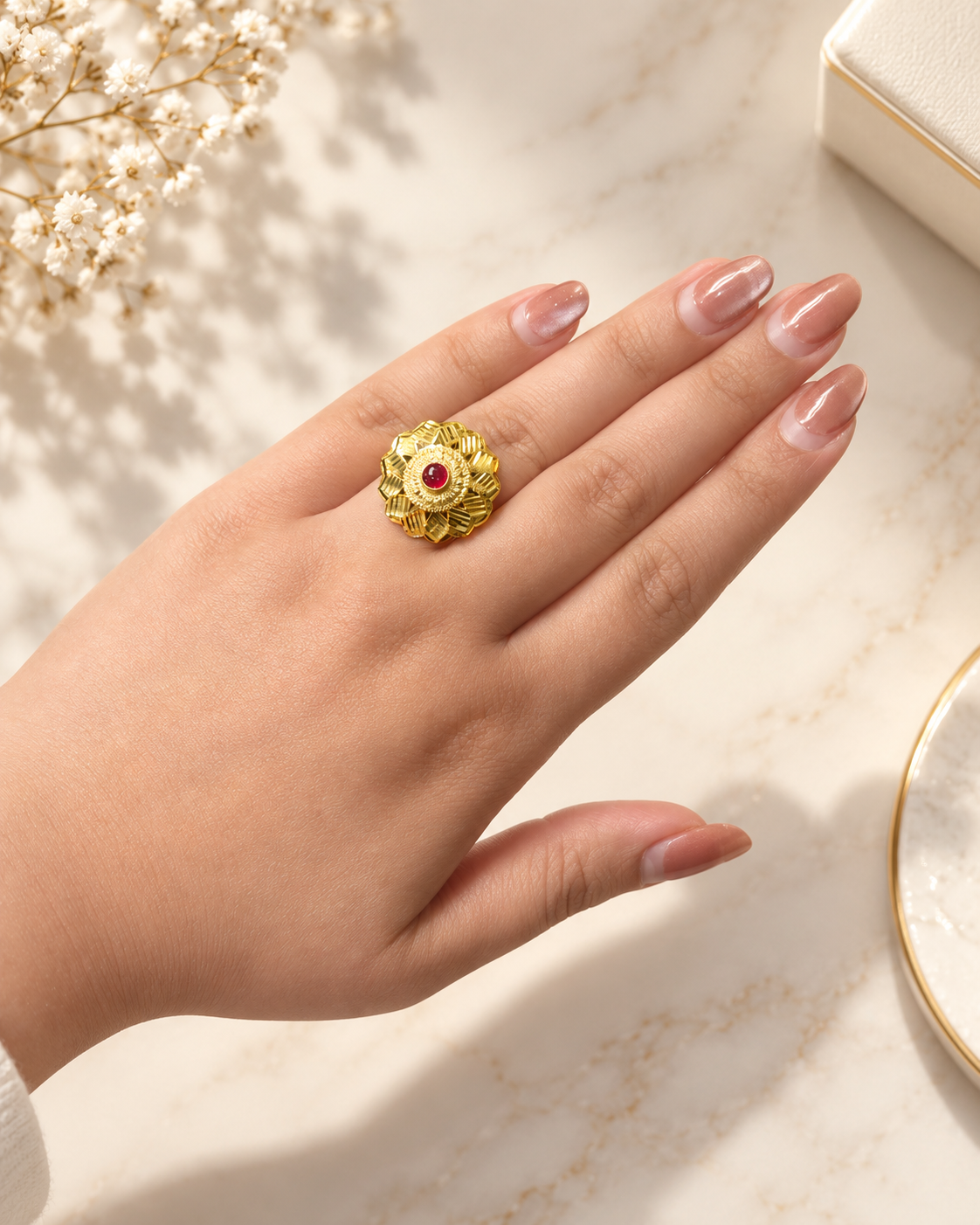 PURE SILVER GOLD PLATED RING SIZE 7 GP007