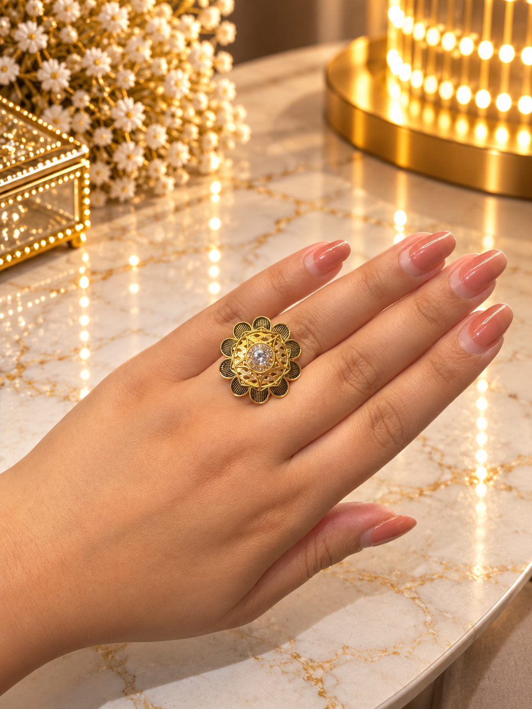 PURE SILVER GOLD PLATED RING SIZE ADJ GP017