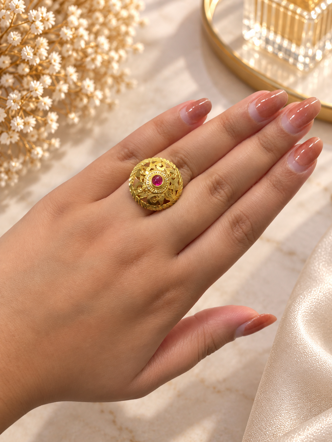 PURE SILVER GOLD PLATED RING SIZE 7 GP002
