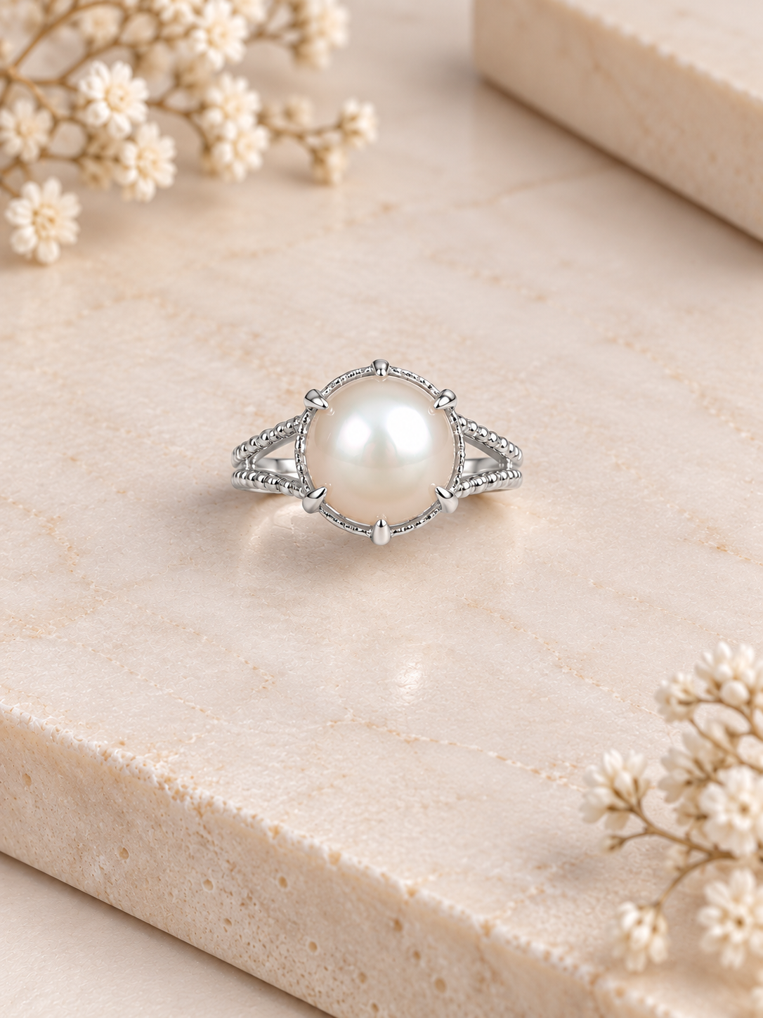 PURE SILVER PEARL RING SIZE 9 PR052