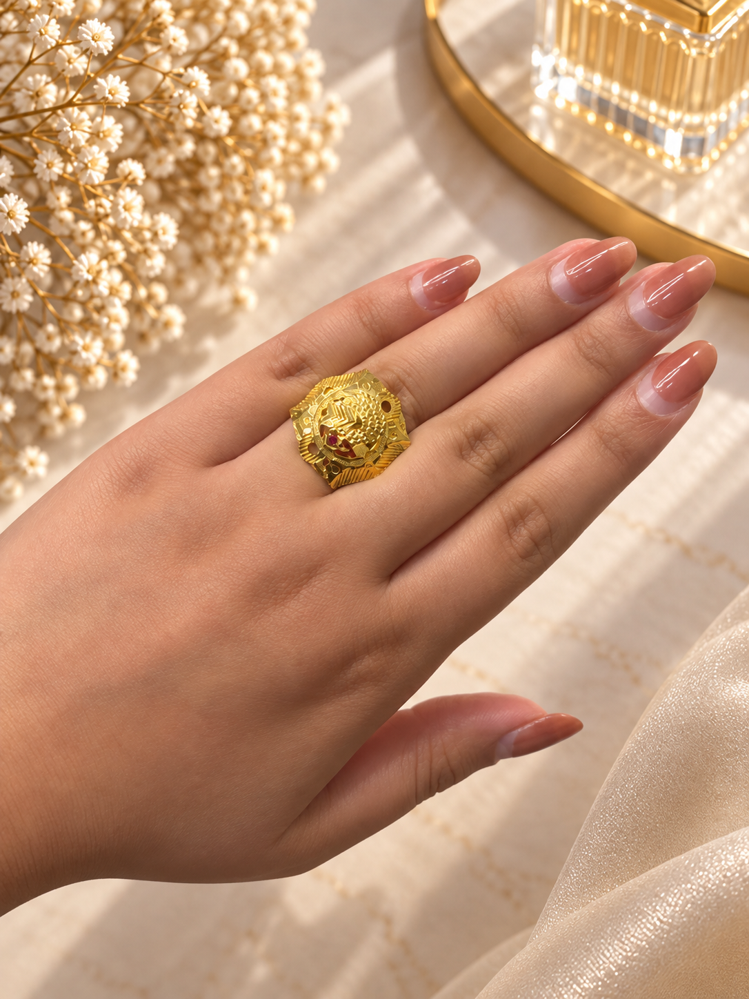 PURE SILVER GOLD PLATED RING SIZE 5 GP016