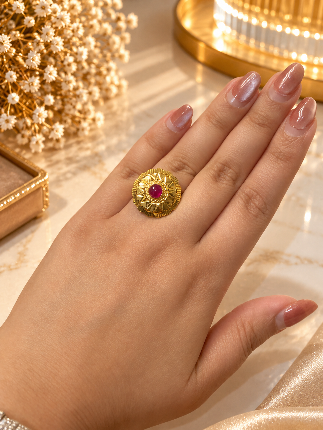 PURE SILVER GOLD PLATED RING SIZE 7 GP012