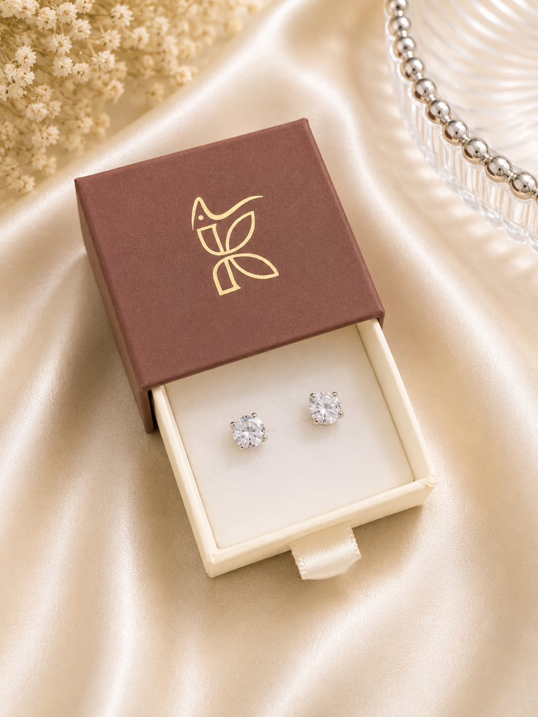 925 SILVER ROUND CRYSTAL EARSTUDS GE057