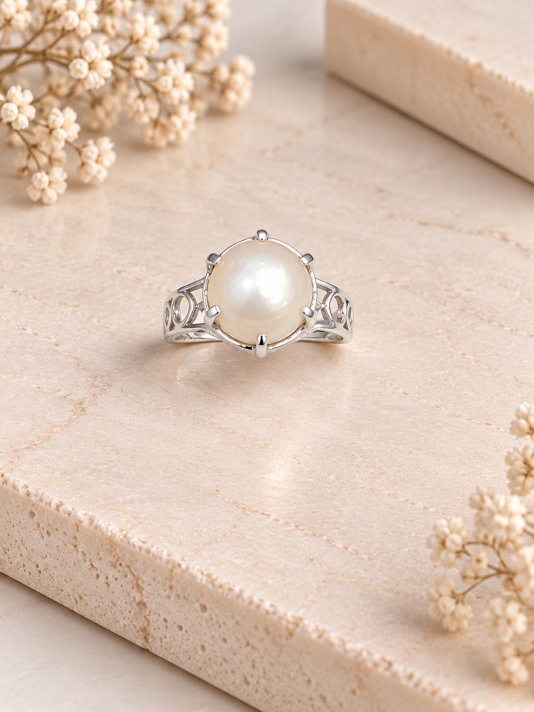 PURE SILVER PEARL RING SIZE 11 PR058