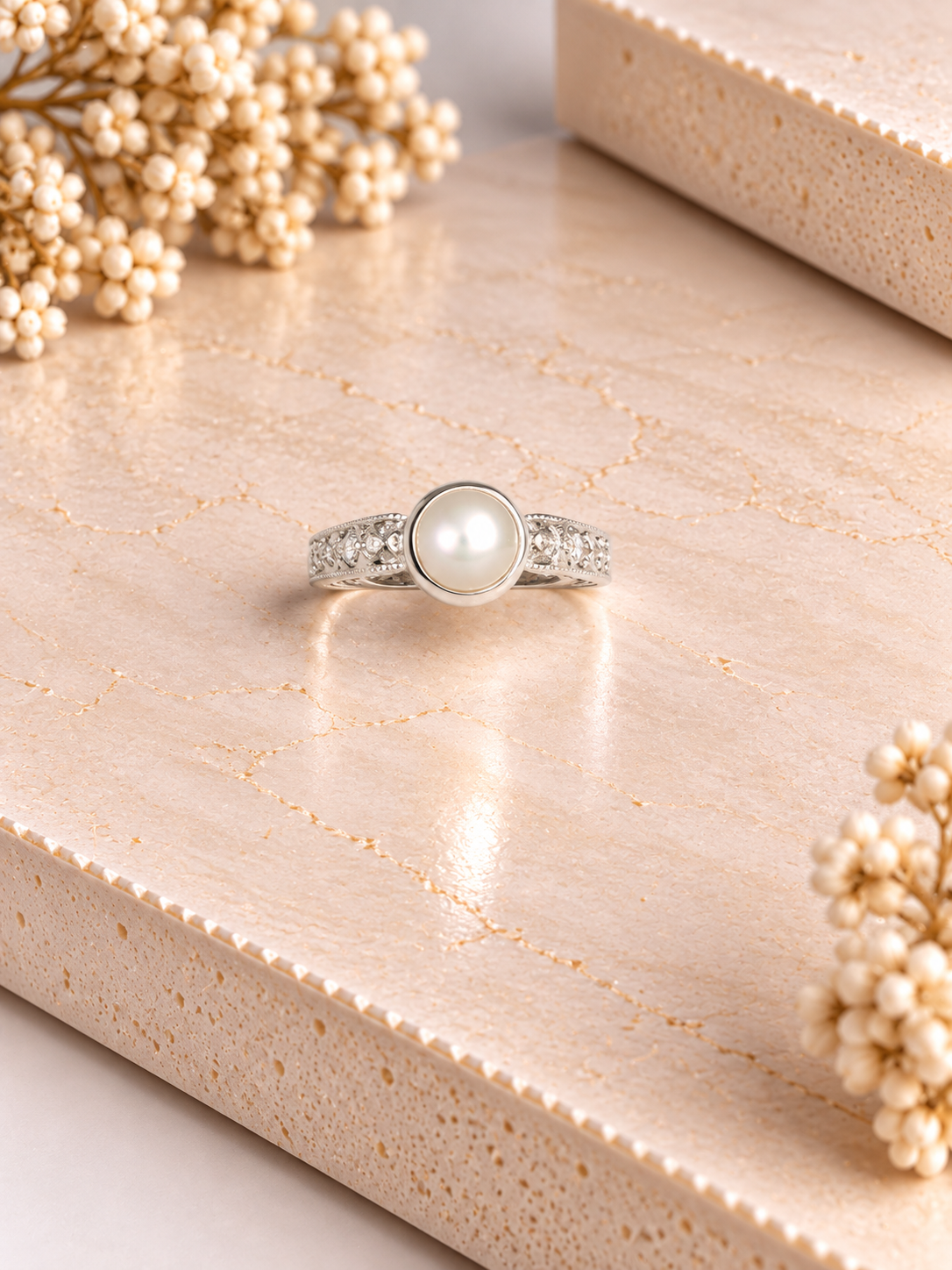 PURE SILVER PEARL RING SIZE 4 PR034