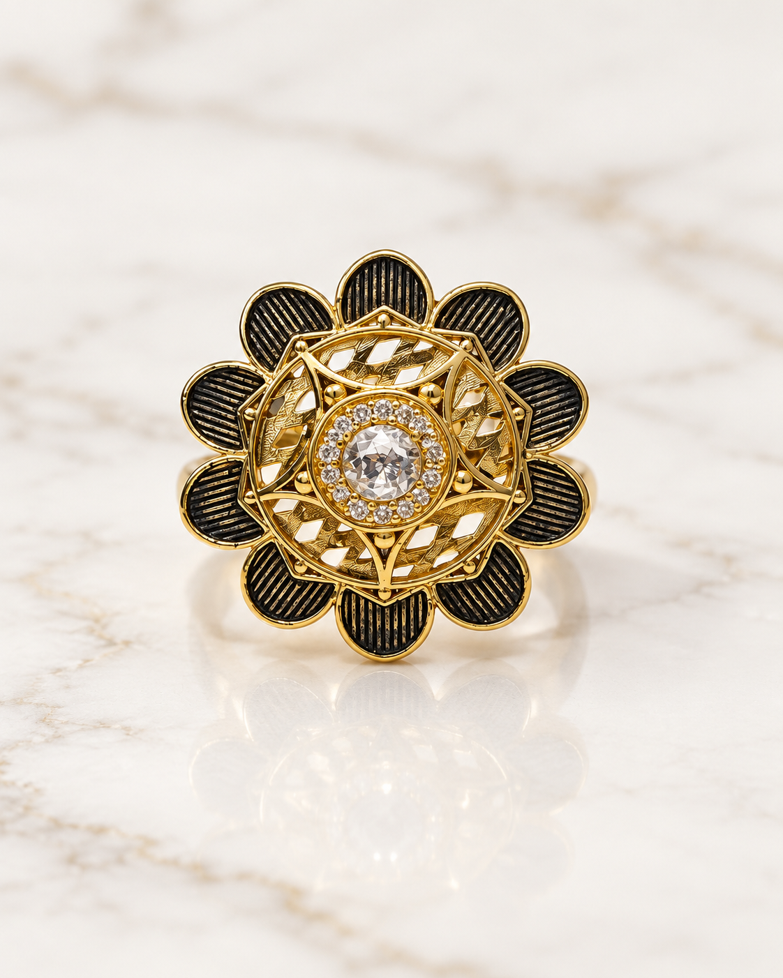 PURE SILVER GOLD PLATED RING SIZE ADJ GP017