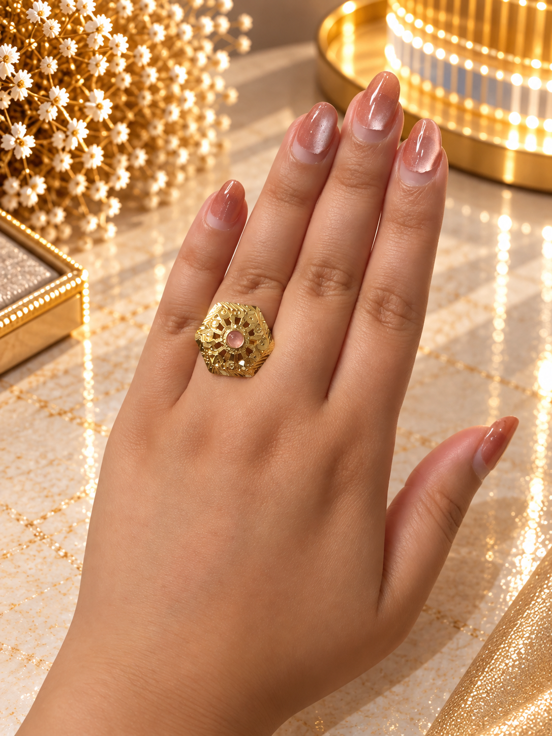 PURE SILVER GOLD PLATED RING SIZE 6 GP027