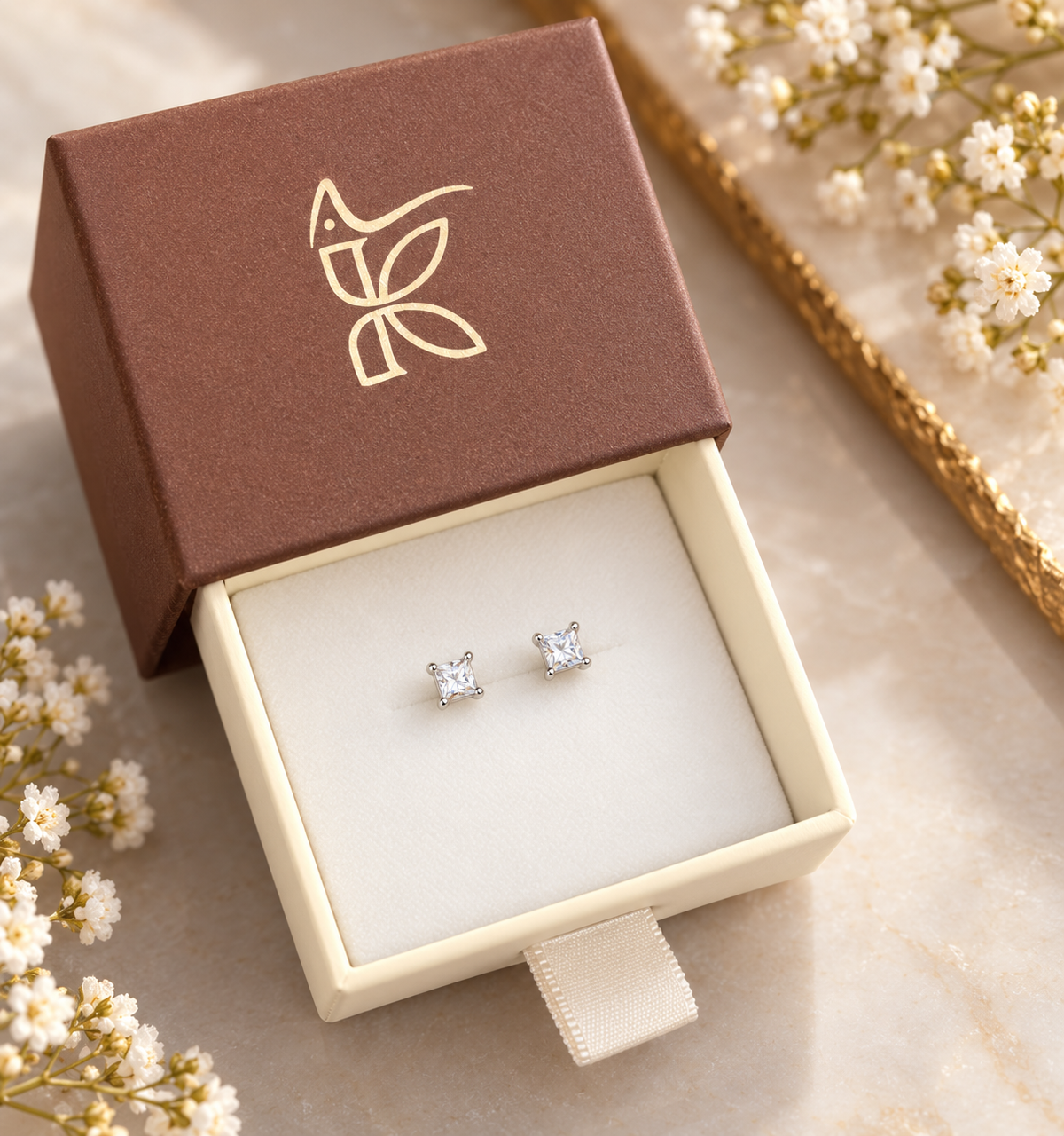 925 SILVER SQUARE CRYSTAL EARSTUDS GE309