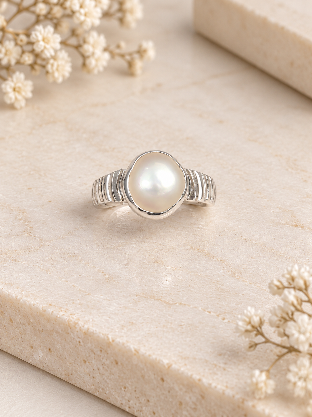 PURE SILVER PEARL RING SIZE 4 PR025