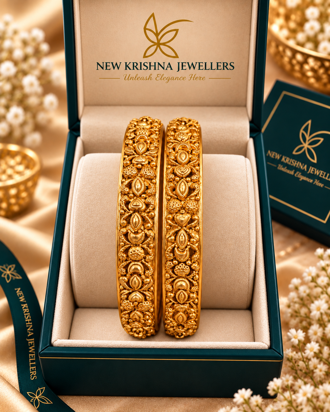 PURE SILVER GOLD PLATED BANGLES SIZE 2.3 GP095