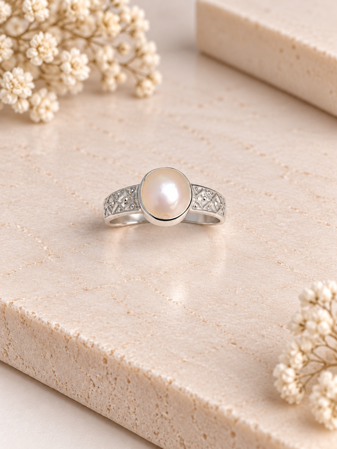 PURE SILVER PEARL RING SIZE 11 PR059