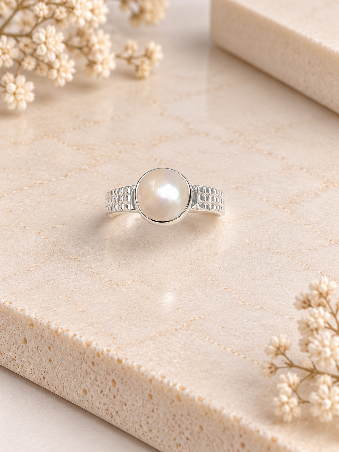 PURE SILVER PEARL RING SIZE 10 PR056