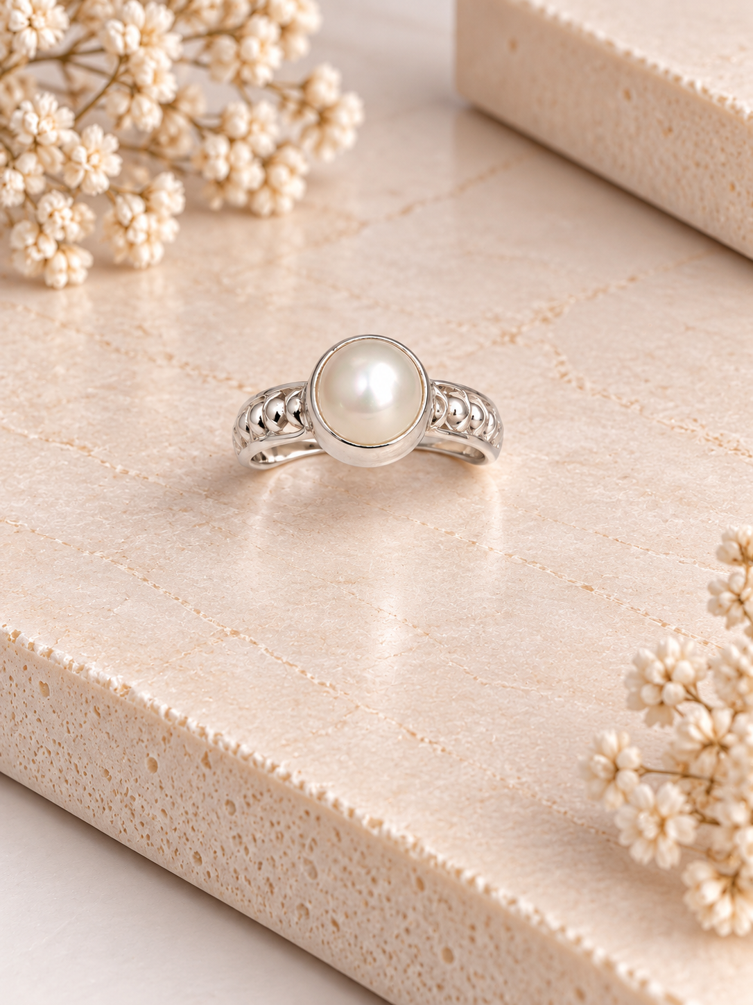 PURE SILVER PEARL RING SIZE 2 PR009
