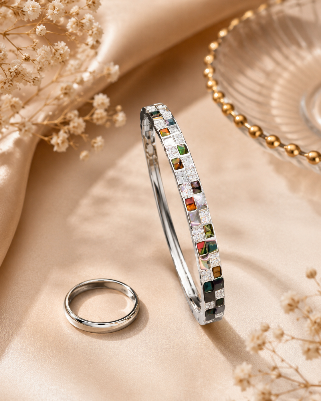 925 SILVER BANGLE BRACELET WITH RING GB301