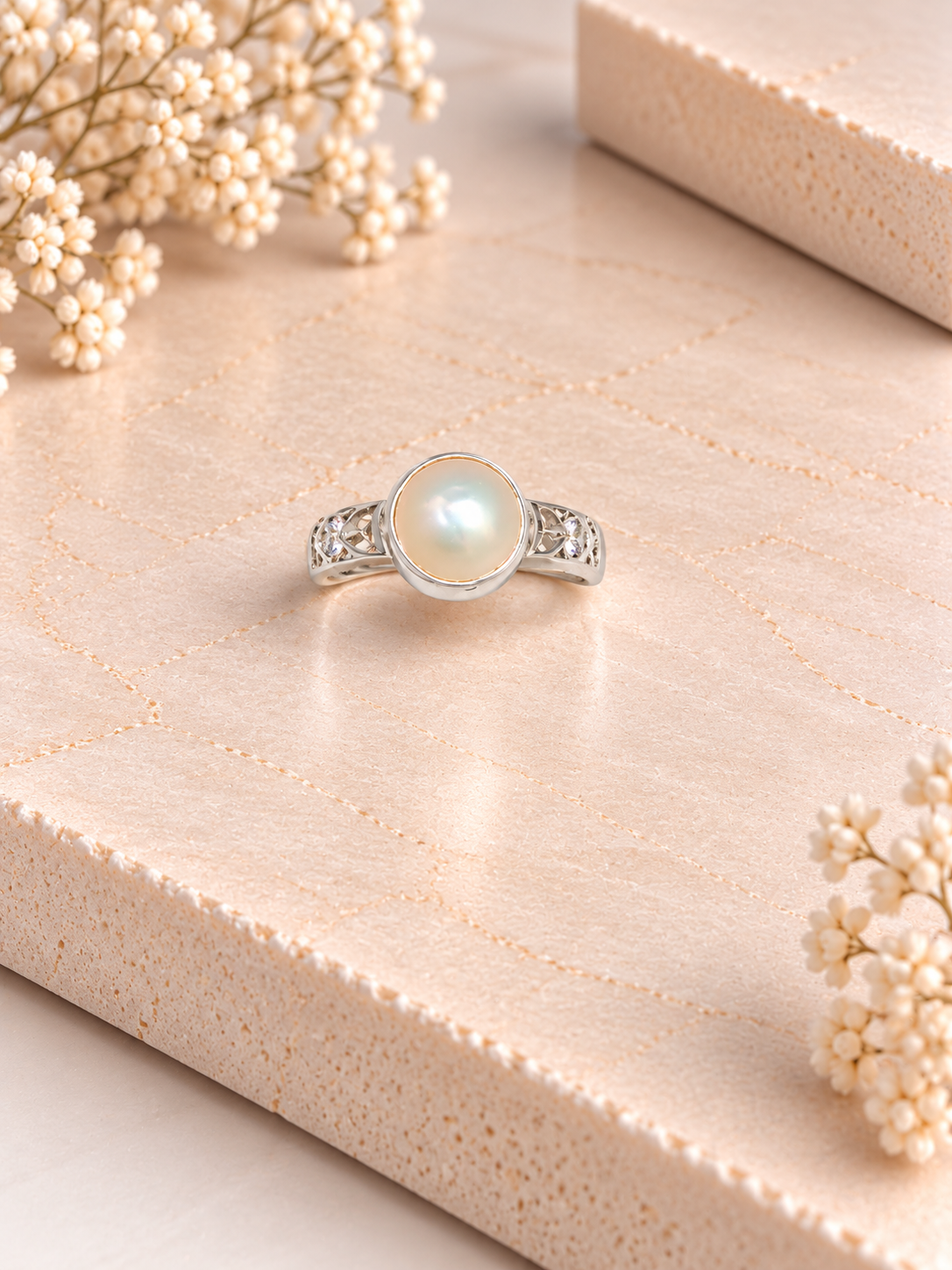 PURE SILVER PEARL RING SIZE 9 PR053