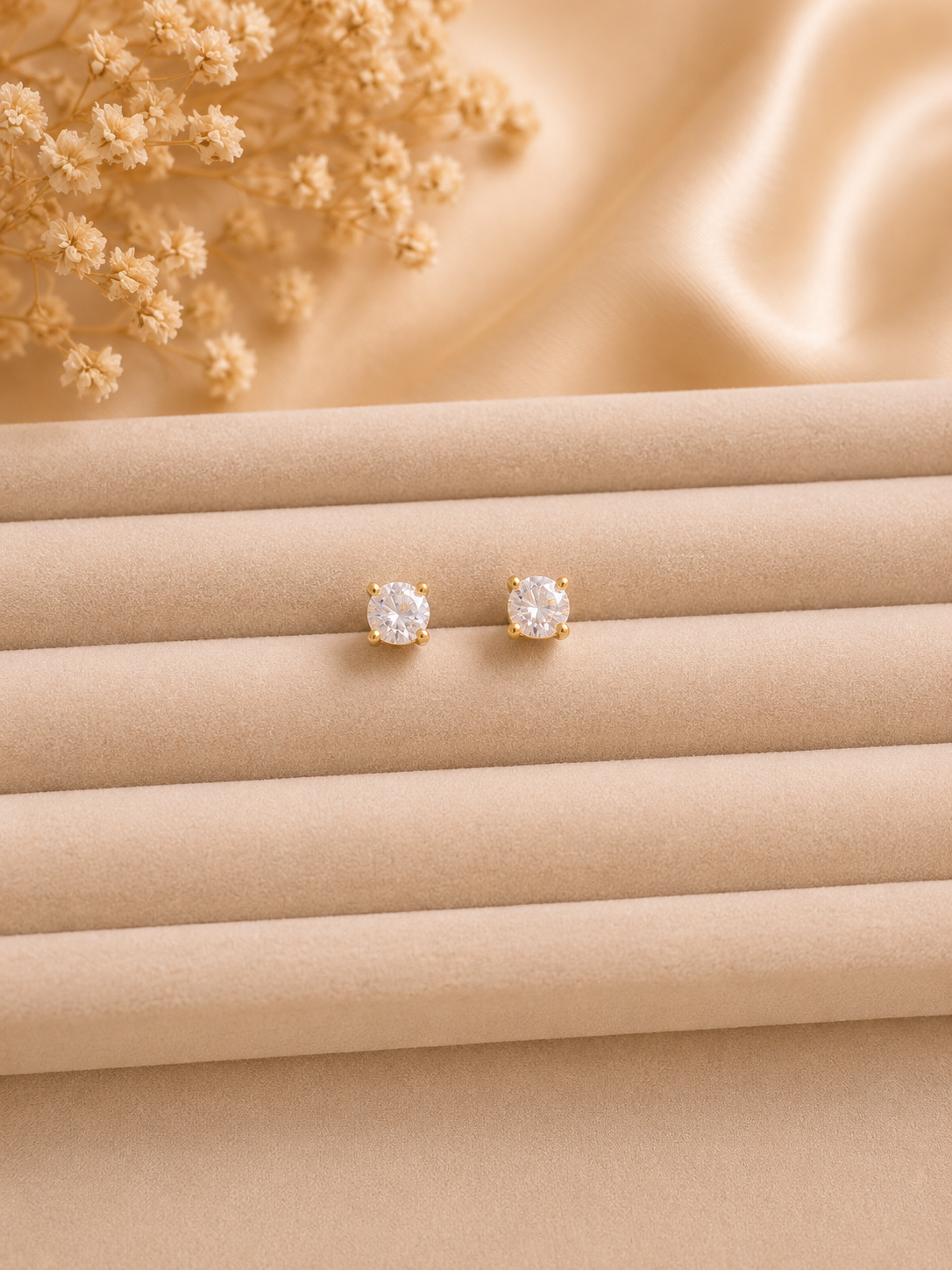 925 SILVER GOLD PLATED ROUND CRYSTAL EARSTUDS GE078