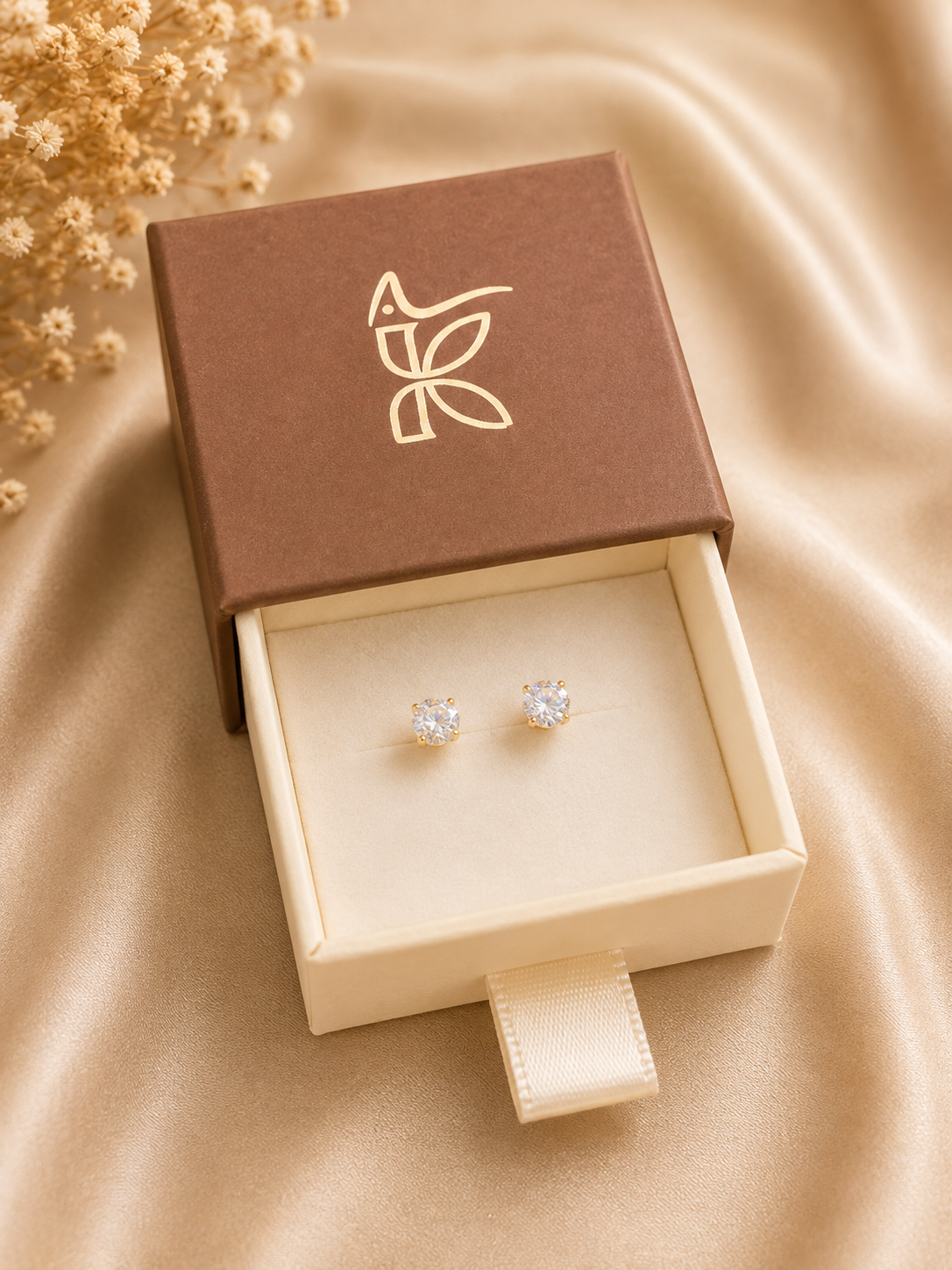 925 SILVER GOLD PLATED ROUND CRYSTAL EARSTUDS GE078
