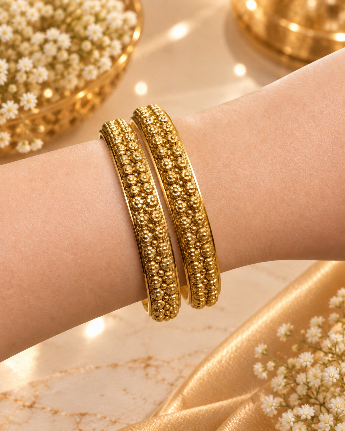 PURE SILVER GOLD PLATED BANGLES SIZE 2.3 GP099