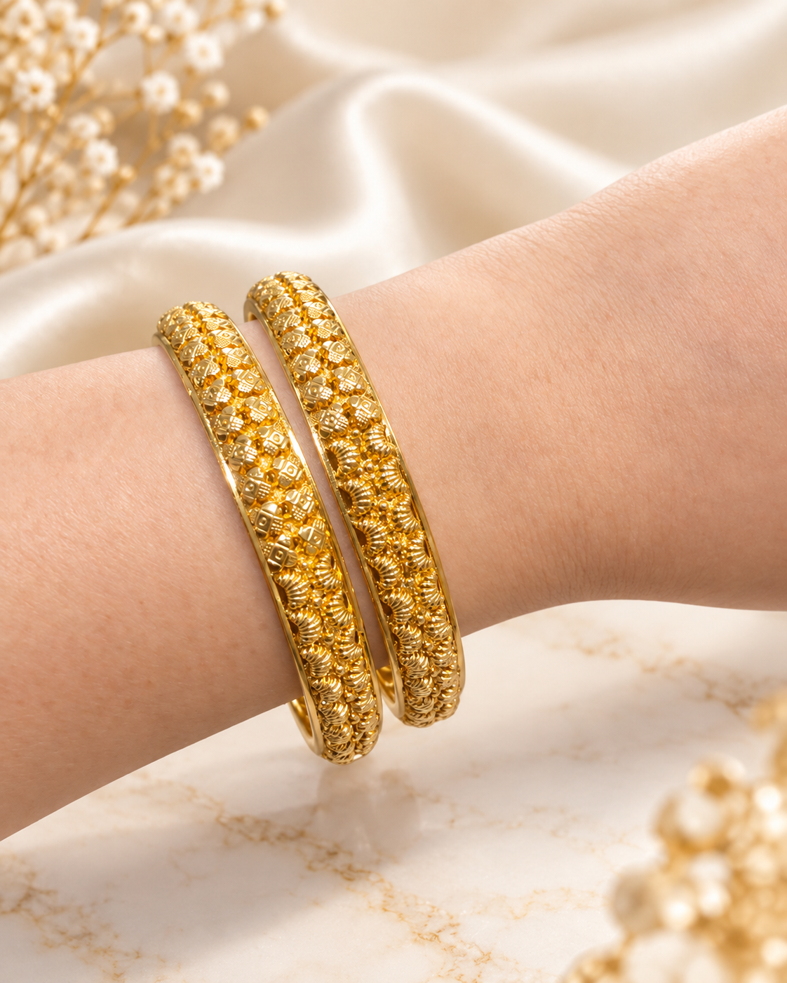 PURE SILVER GOLD PLATED BANGLES SIZE 2.4 GP102