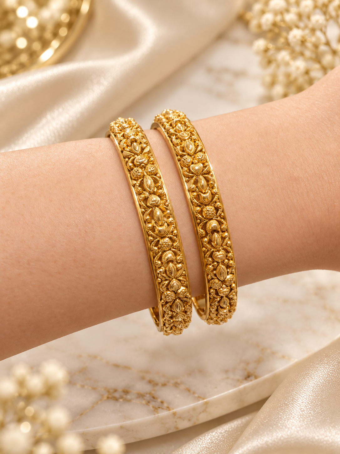 PURE SILVER GOLD PLATED BANGLES SIZE 2.3 GP095