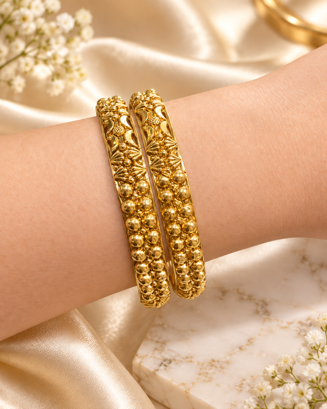 PURE SILVER GOLD PLATED BANGLES SIZE 2.4 GP092