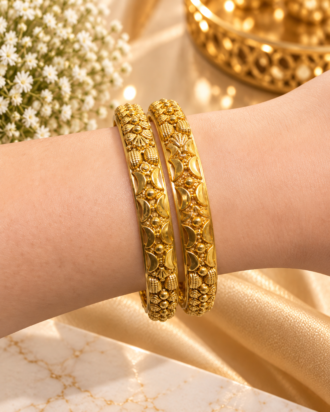 PURE SILVER GOLD PLATED BANGLES SIZE 2.3 GP091