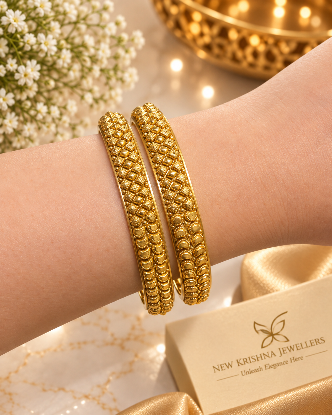 PURE SILVER GOLD PLATED BANGLES SIZE 2.4 GP093