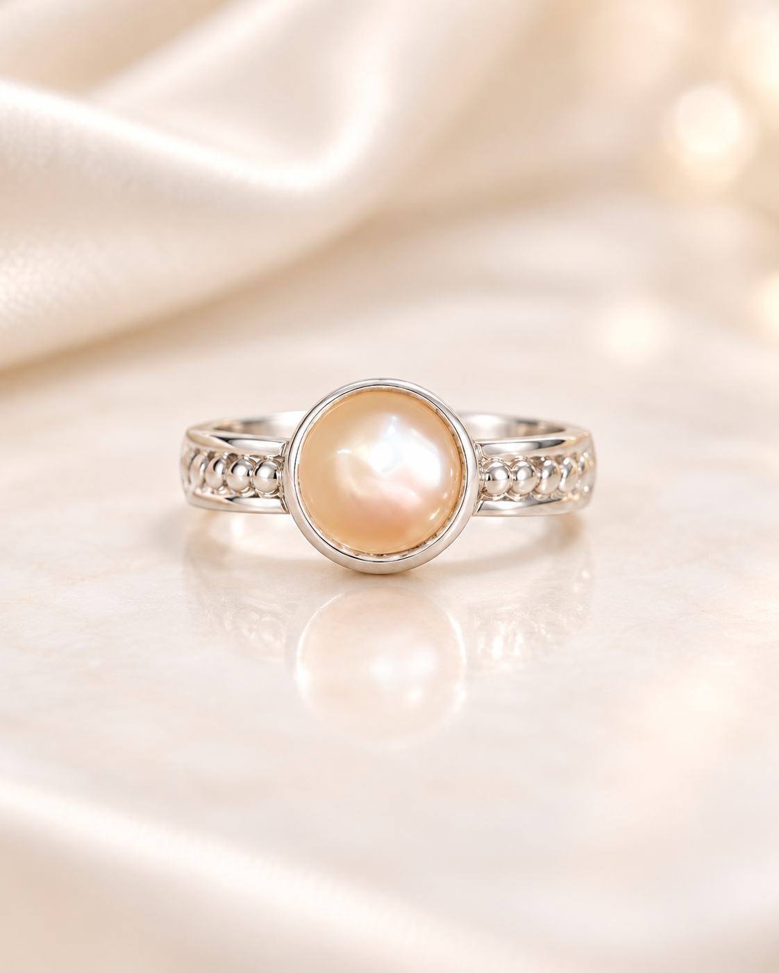 PURE SILVER PEARL RING SIZE 2 PR001