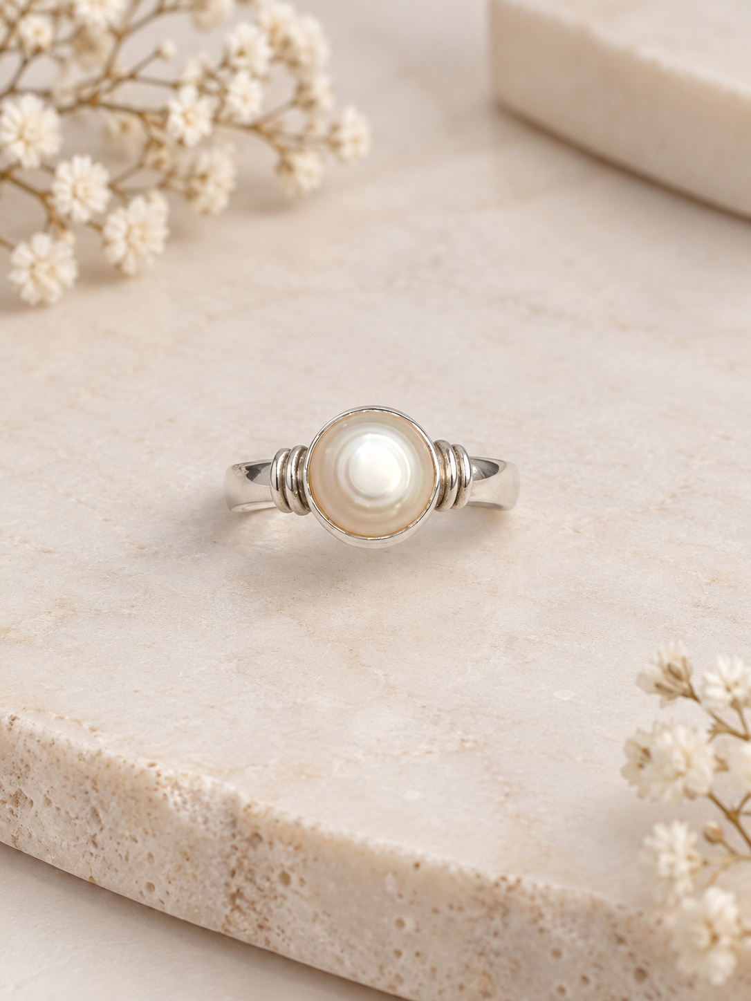 PURE SILVER PEARL RING SIZE 4 PR037