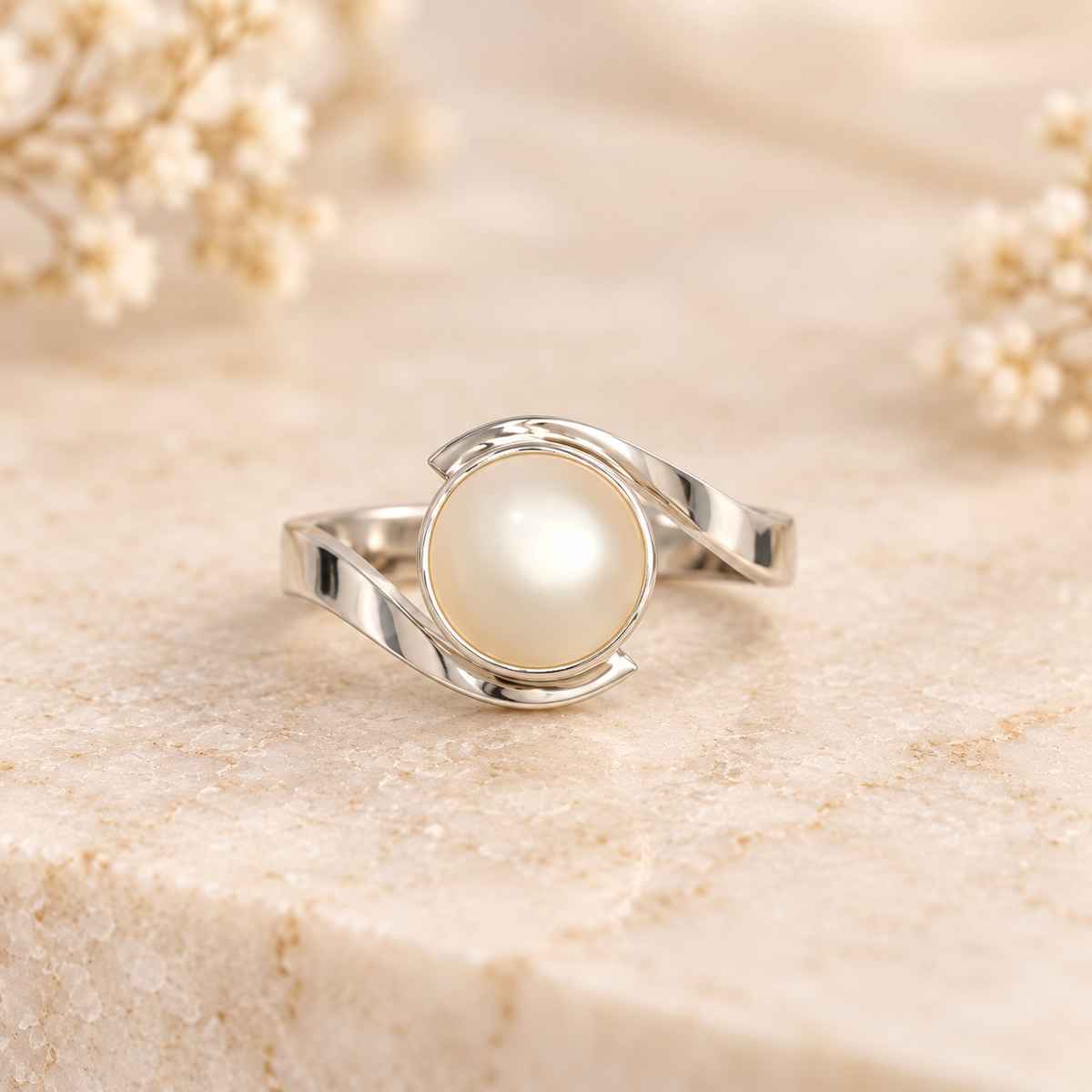PURE SILVER PEARL RING SIZE 6 PR048