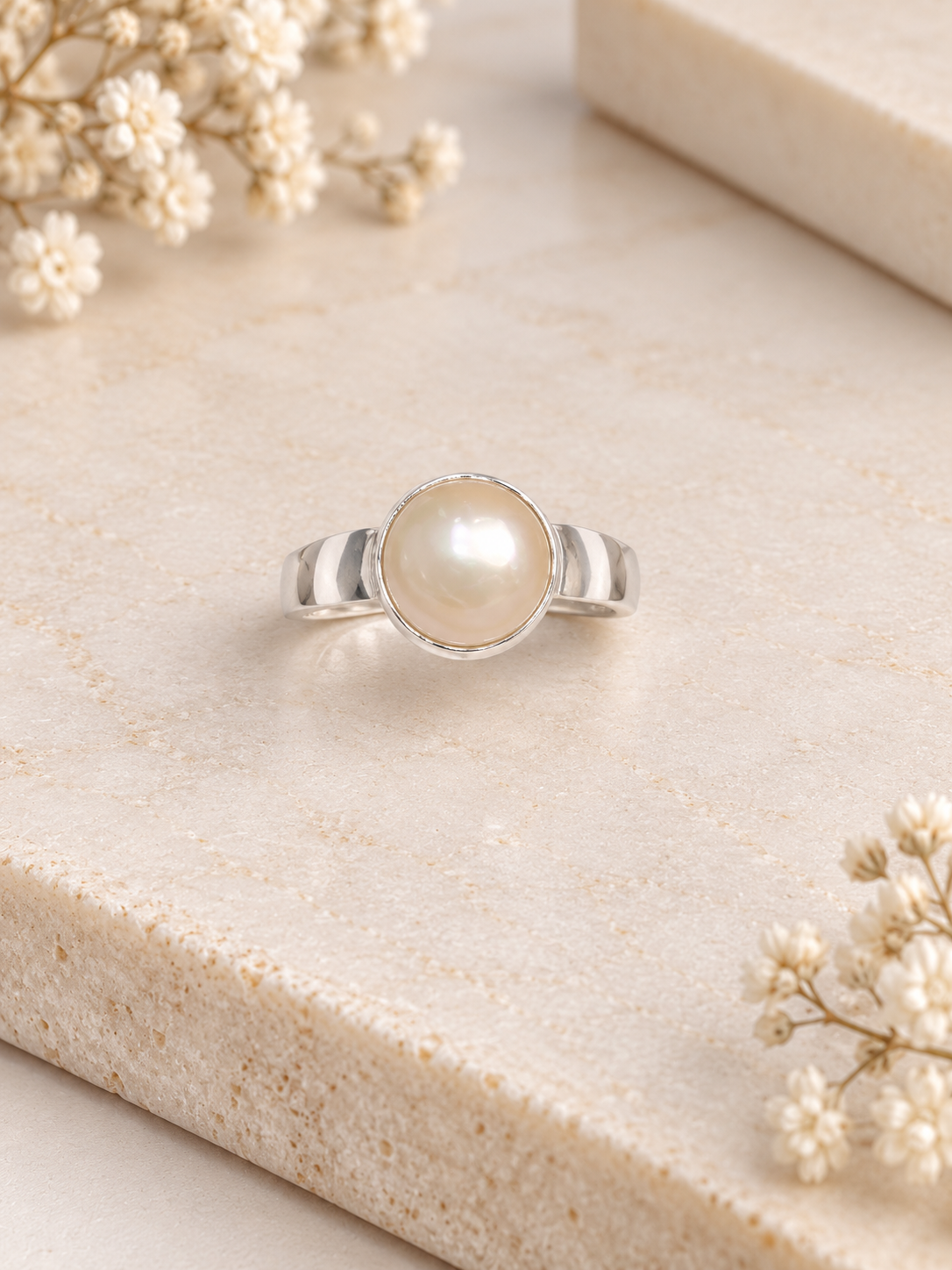 PURE SILVER PEARL RING SIZE 10 PR057