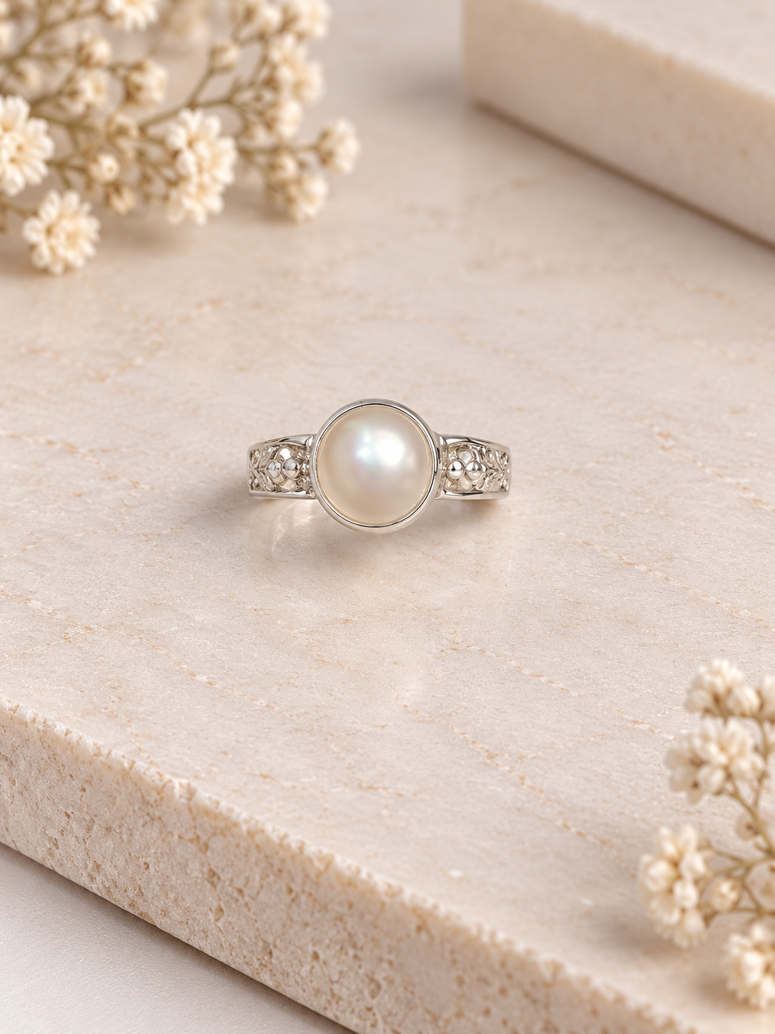 PURE SILVER PEARL RING SIZE 4 PR032