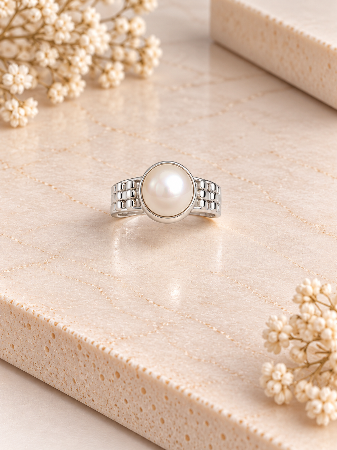 PURE SILVER PEARL RING SIZE 8 PR051