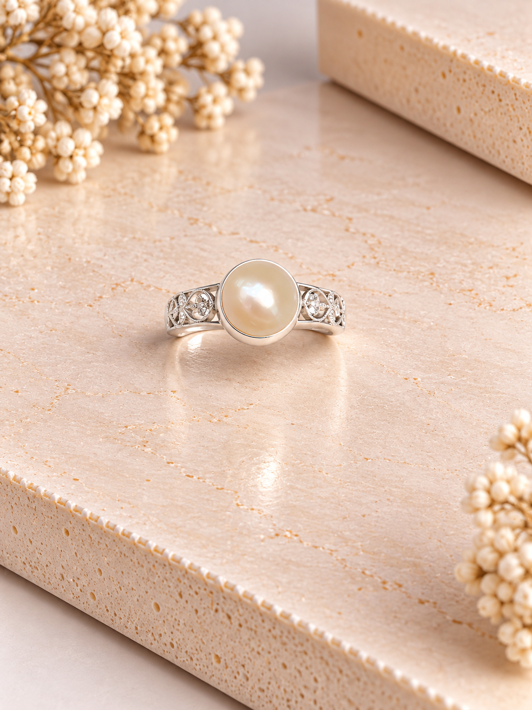 PURE SILVER PEARL RING SIZE 5 PR043