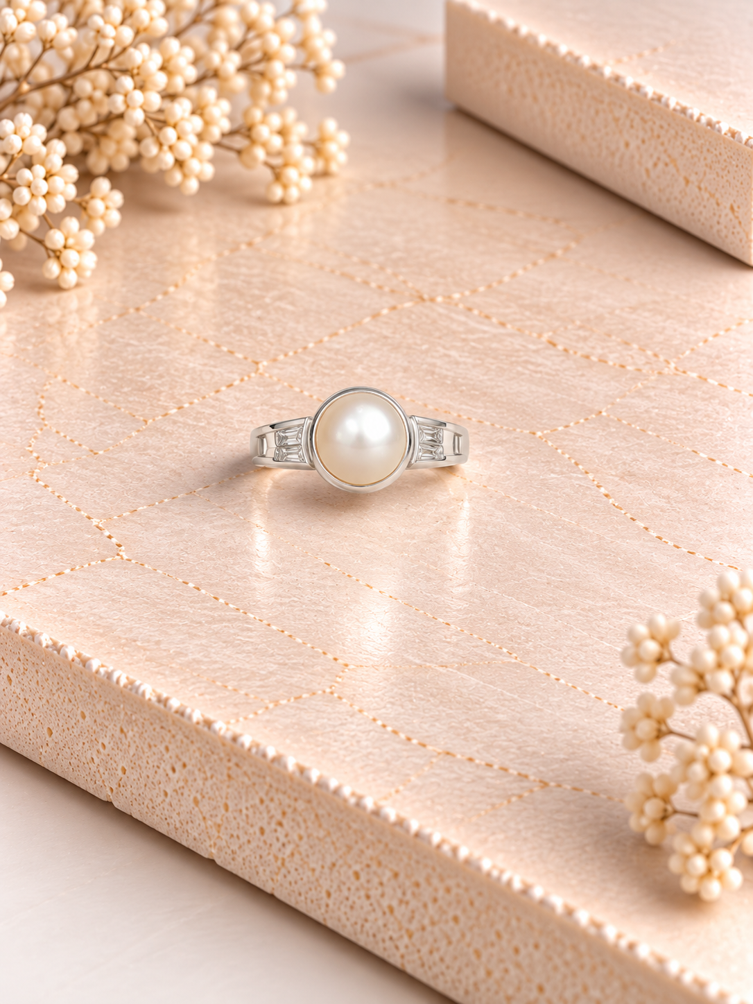 PURE SILVER PEARL RING SIZE 4 PR028