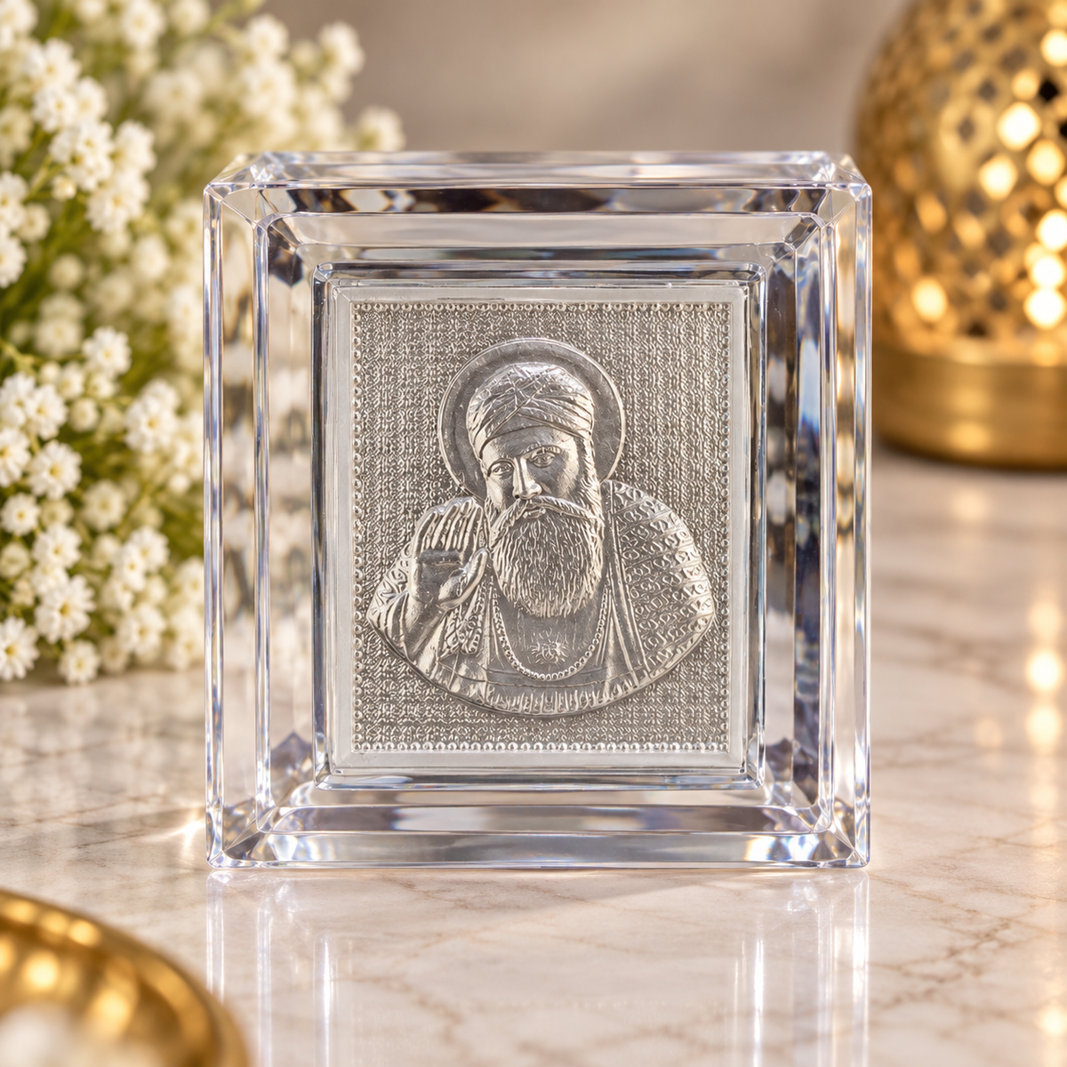 PURE SILVER GURU NANAK DEV JI IDOL FRAME
