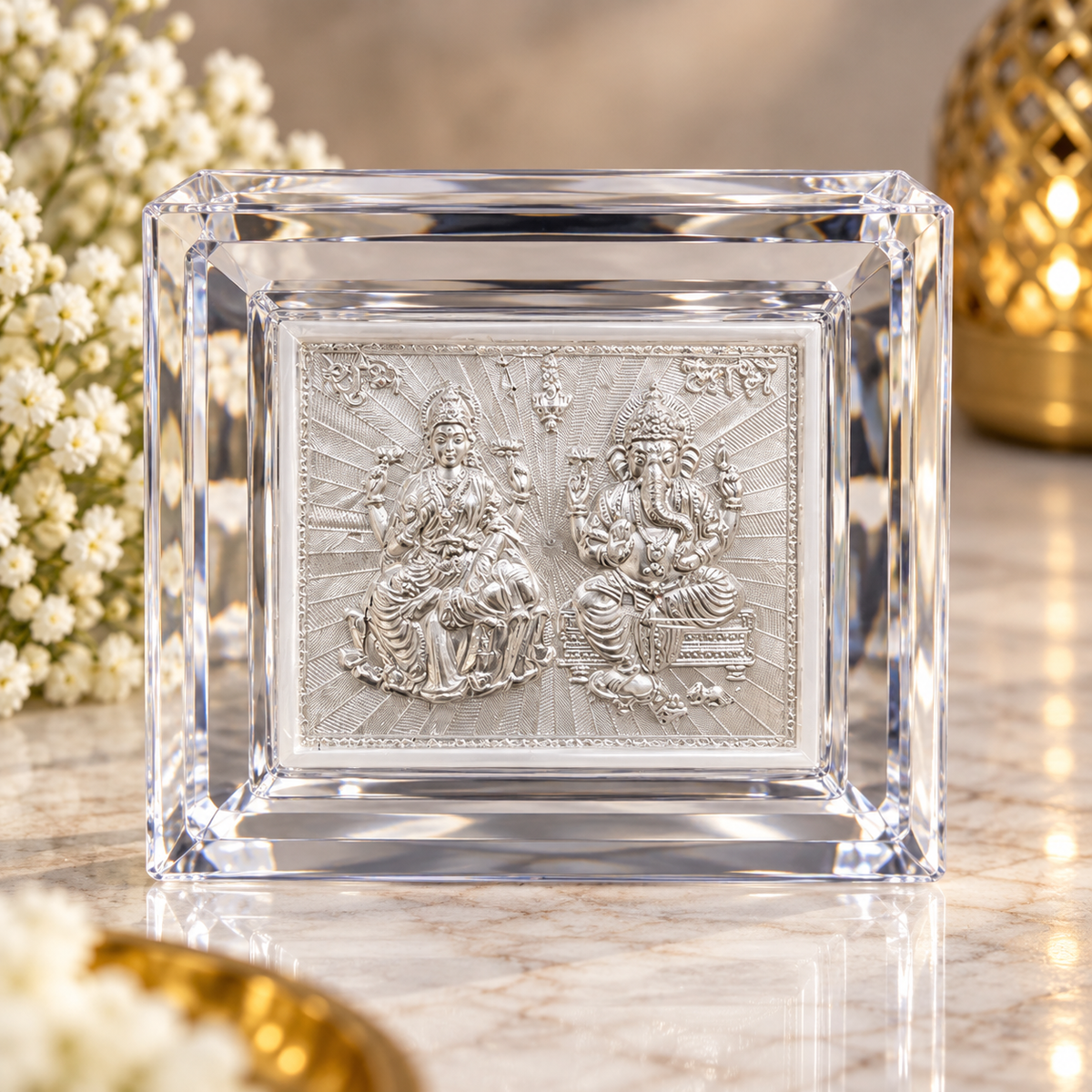 PURE SILVER LAKSHMI GANESH JI IDOL   FRAME