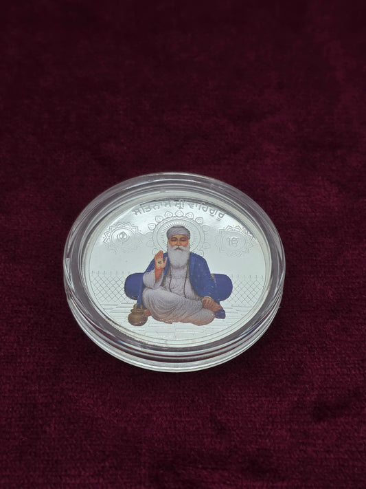 GURU NANAK DEV JI COLOURED PURE SILVER COIN 10GM