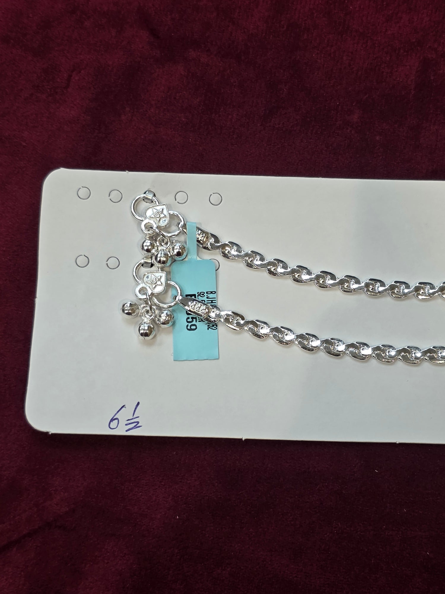 BABY SILVER ANKLETS SIZE 6.5 IN BJ059