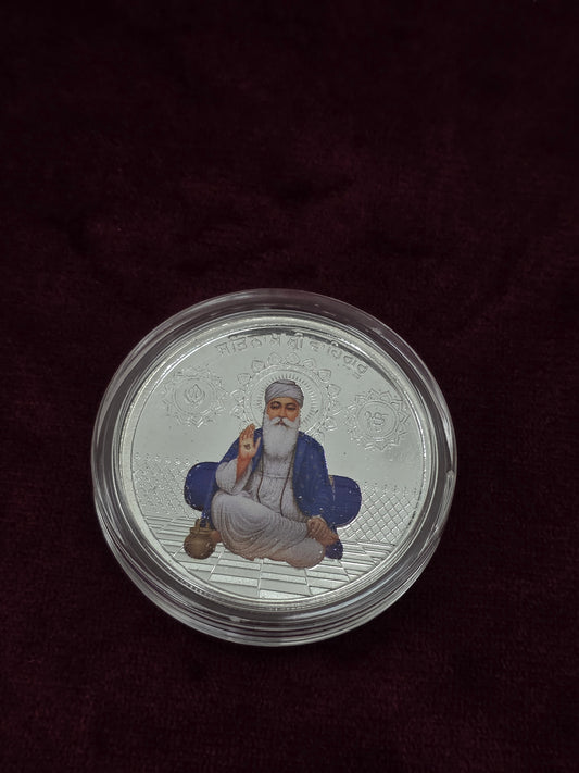 GURU NANAK DEV JI COLOURED PURE SILVER COIN 20 GM