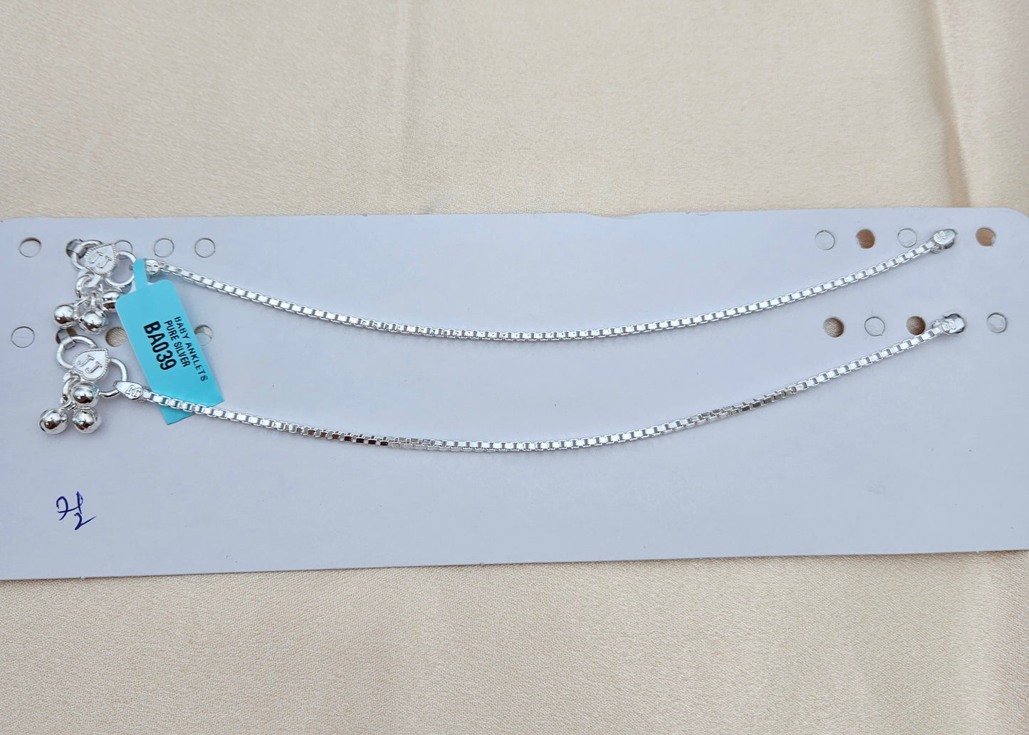 BABY SILVER ANKLETS SIZE 7.5 BA039